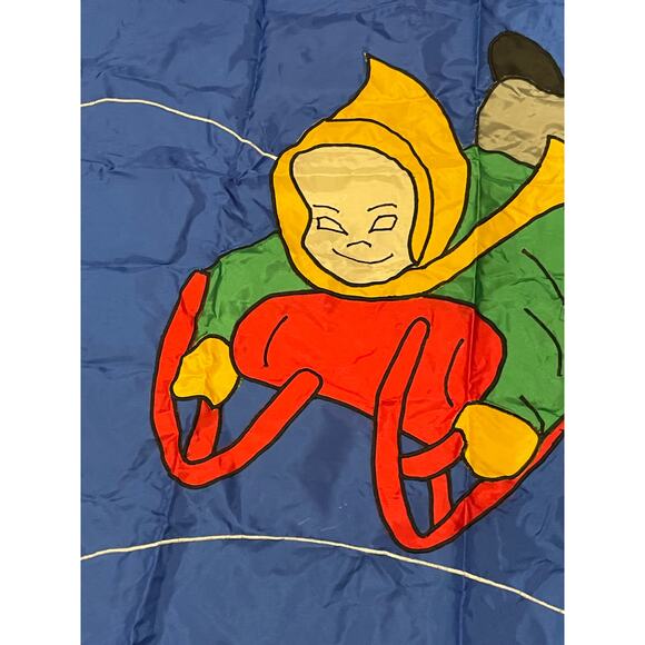 Vintage custom LG outdoor flag hand stitch blue child sledding theme 35" x 53" - Picture 14 of 15